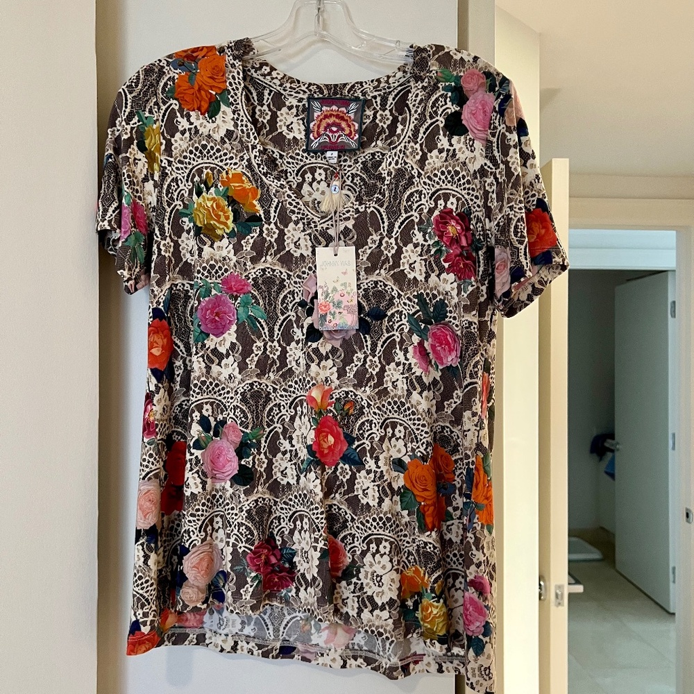 Johnny Was Rose Lace Favorite Swing Tee Size S